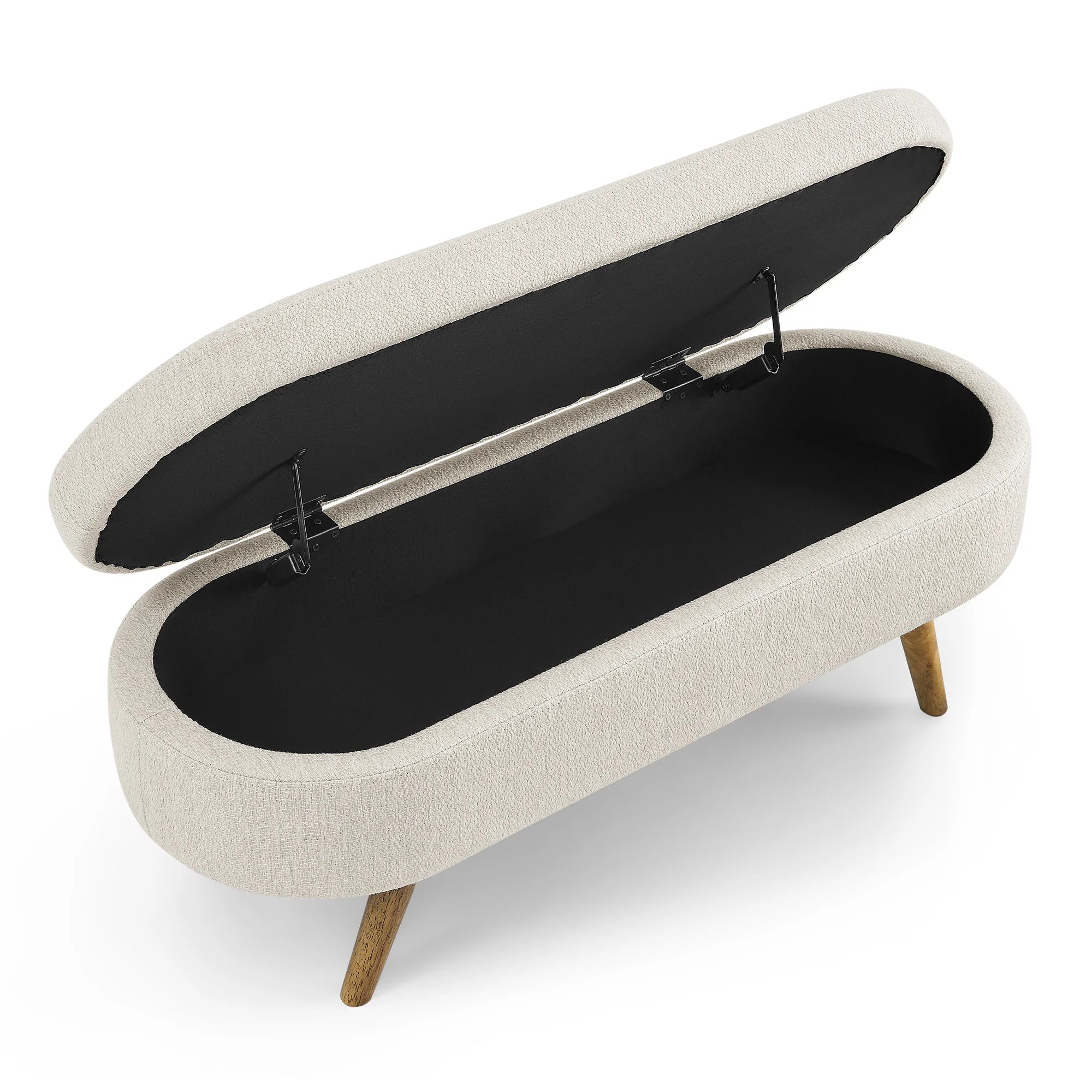 Ottoman Bed Bench with Adjustable Metal Legs Beige Fabric 43.5"x16"x16" Oval Storage Home Bedroom Furniture