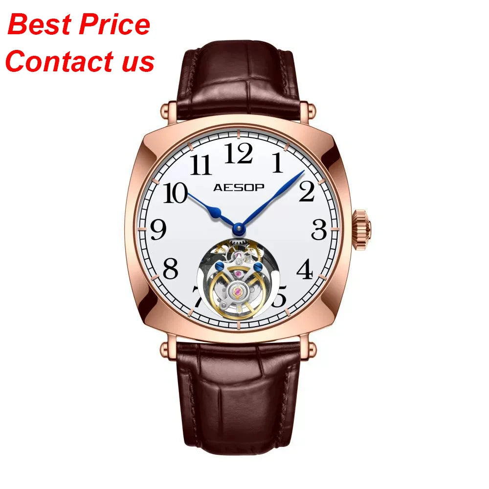 AESOP Flying Tourbillon Watch for Man Skeleton Design Leather Straps Luxury Brand Mechanical Watches