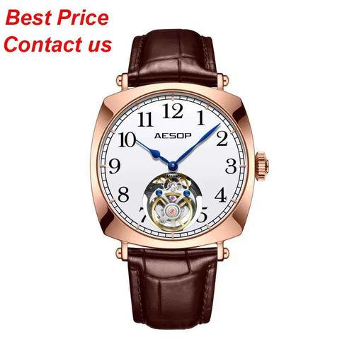 AESOP Flying Tourbillon Watch for Man Skeleton Design Leather Straps Luxury Brand Mechanical Watches