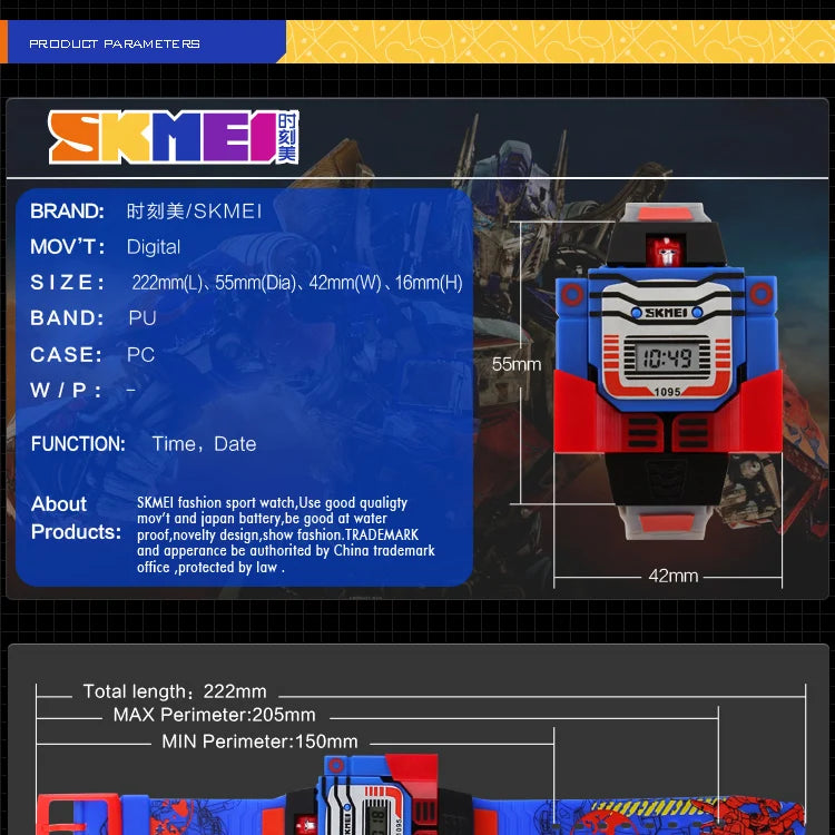 SKMEI Kids Watches LED Digital Children Cartoon Sports Watches Robot Transformation Toys Boys Wristwatches montre enfant 1095