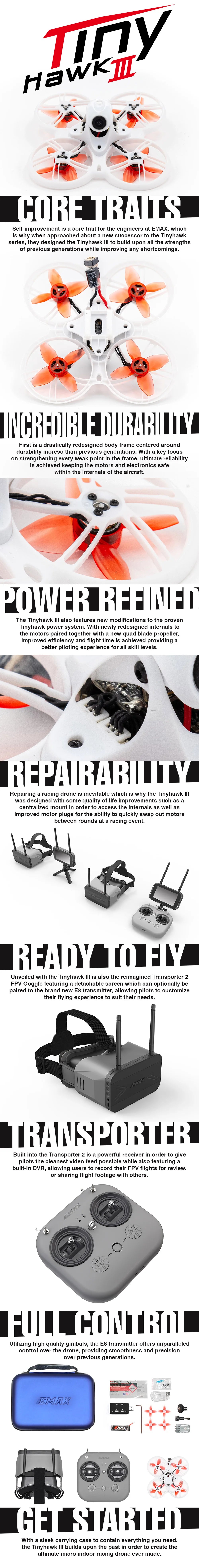 Emax Tinyhawk III 3 RTF Kit FPV Racing Drone F4 15000KV RunCam Nano 4  25-100-200mW VTX 1S-2S FrSky D8 RC Airplane Quadcopter