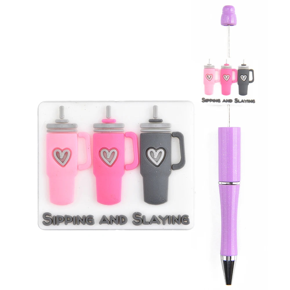 DIY Pink Ribbons PVC Beads Baby Teething Puzzle Silicone Focal Beads for Pen Making Christmas Gift Idea