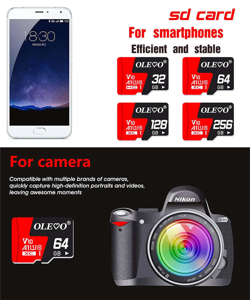 Class10 Memory Card 256GB 128GB 64GB 32GB 16GB Micro V10 sd card flash card 8GB 4GB Memory TF/SD Card for Mobile Phone