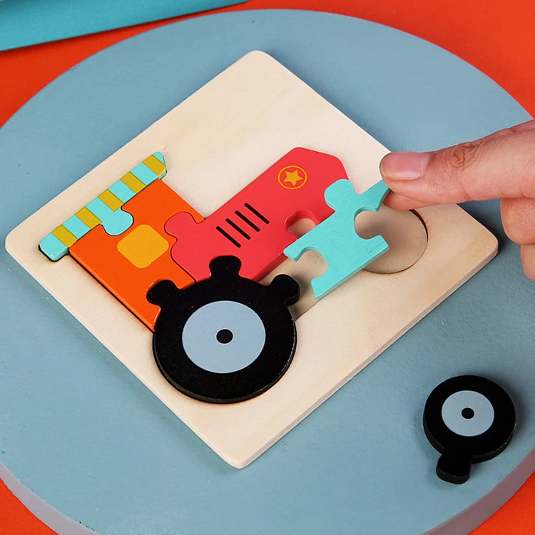 Montessori Toys 3D Puzzle Cartoon Animals Vehicle Cognitive Jigsaw Puzzle Wooden Toys for Children Baby Puzzle Game Gift