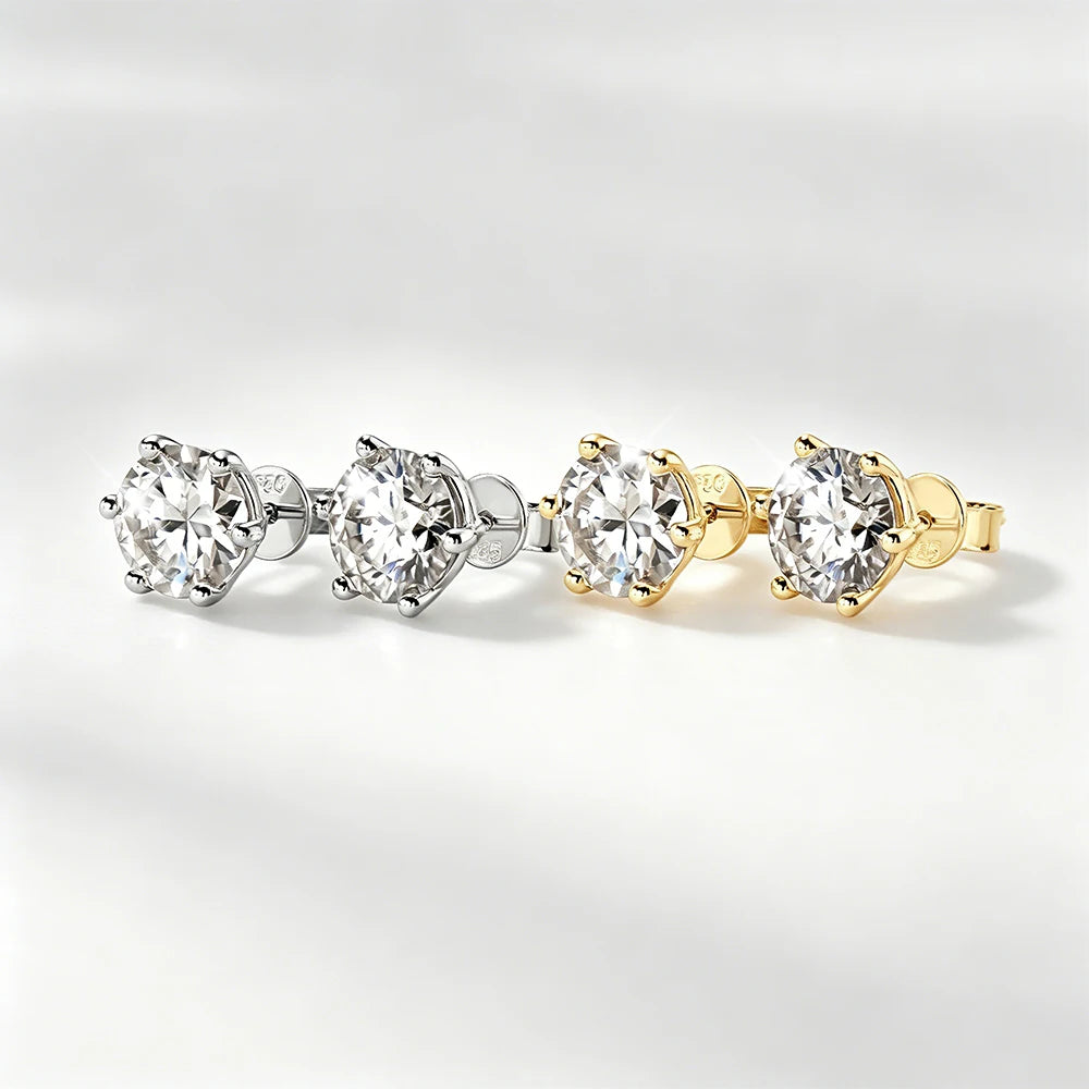 Free Shipping 925 Sterling Silver Round Moissanite Classic Simple Six Claw Earrings for Ladies Christmas Gift Moissanite Jewelry