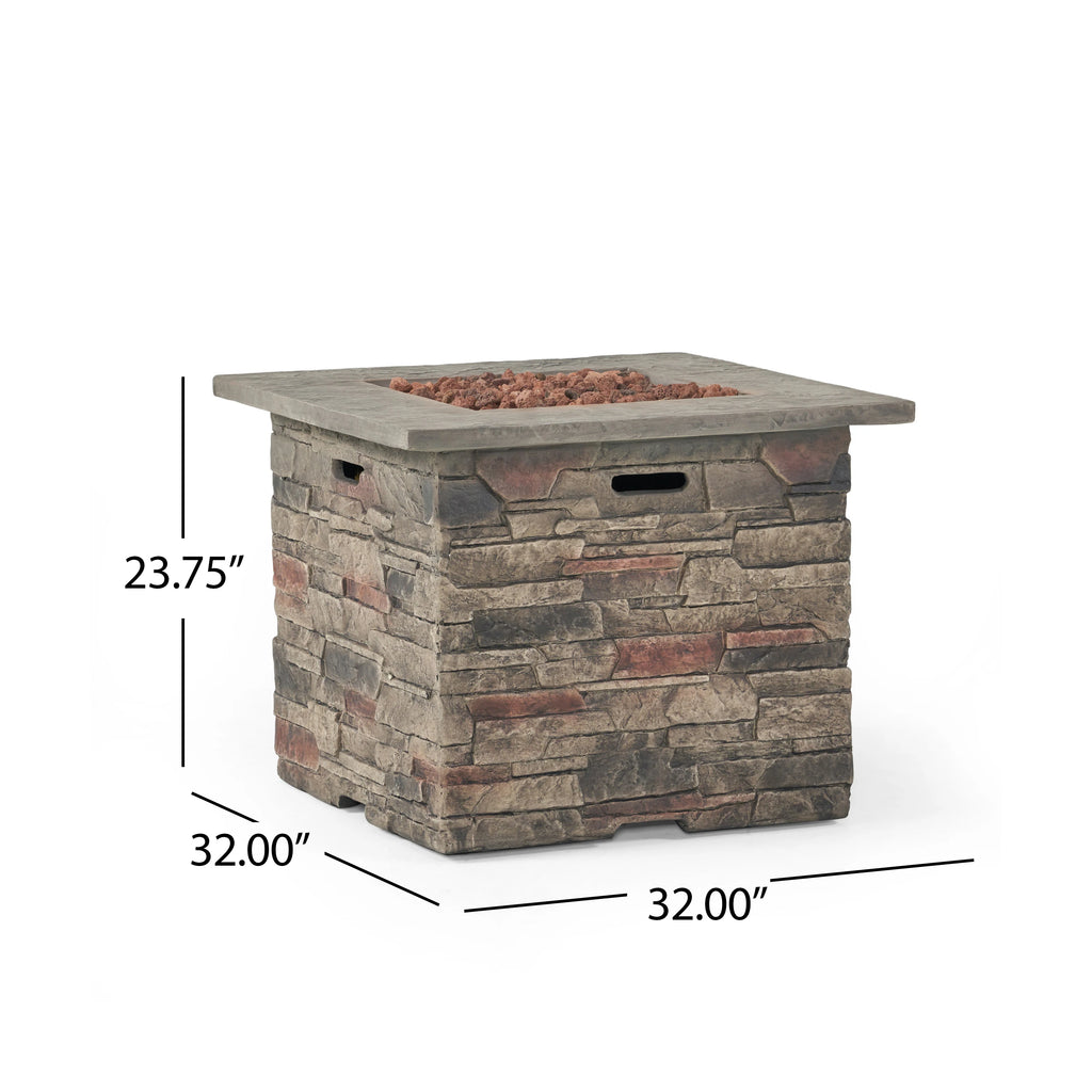 32'' STONE SQUARE MGO FIRE PIT W/ GREY TOP- 40,000 BTU for Outside Patio Deck Garden Backyard-Black