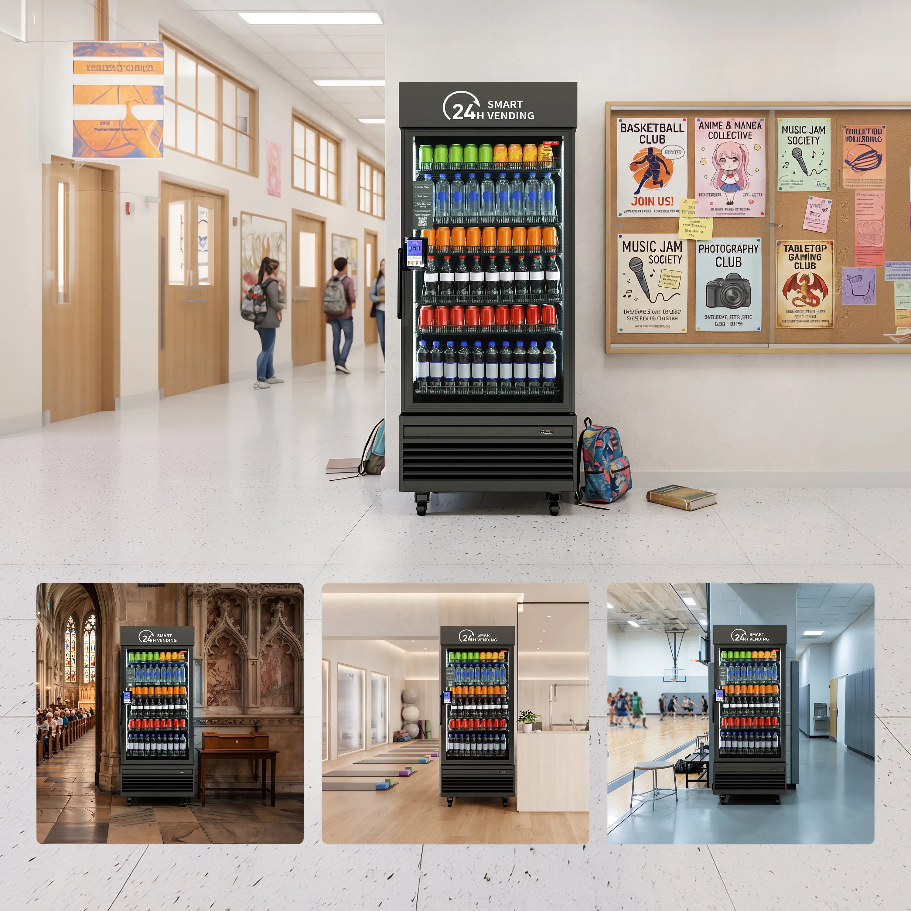 Haha US Local Large Capacity Smart AI Fridge Visual Camera Vegetable Fruit Vending Machine SDK Function 660 MAX Wi-Fi 4G POS