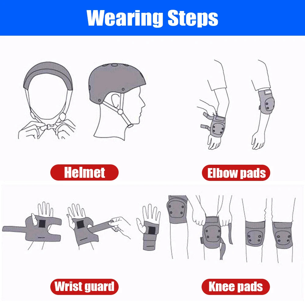 Kids Adjustable Helmet Protective Gear Set Sports Knee Elbow Wrist Pads for Children Boys Girls Bike Skateboard Scooter Roller
