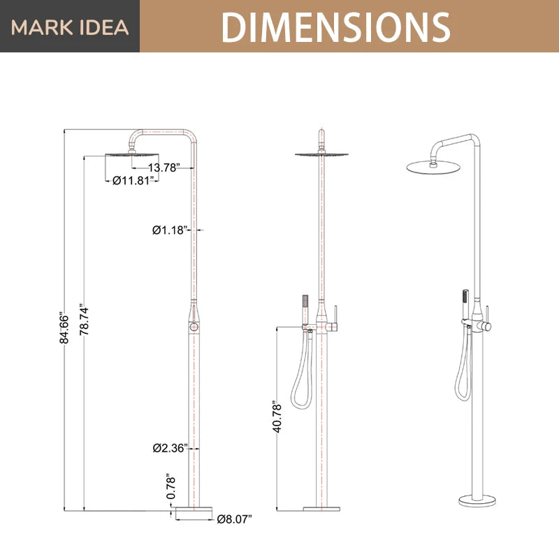 Freestanding Outdoor Shower System Set Matte Black Stainless Steel Beach Outdoor Shower Swimming Pool Outdoor Shower