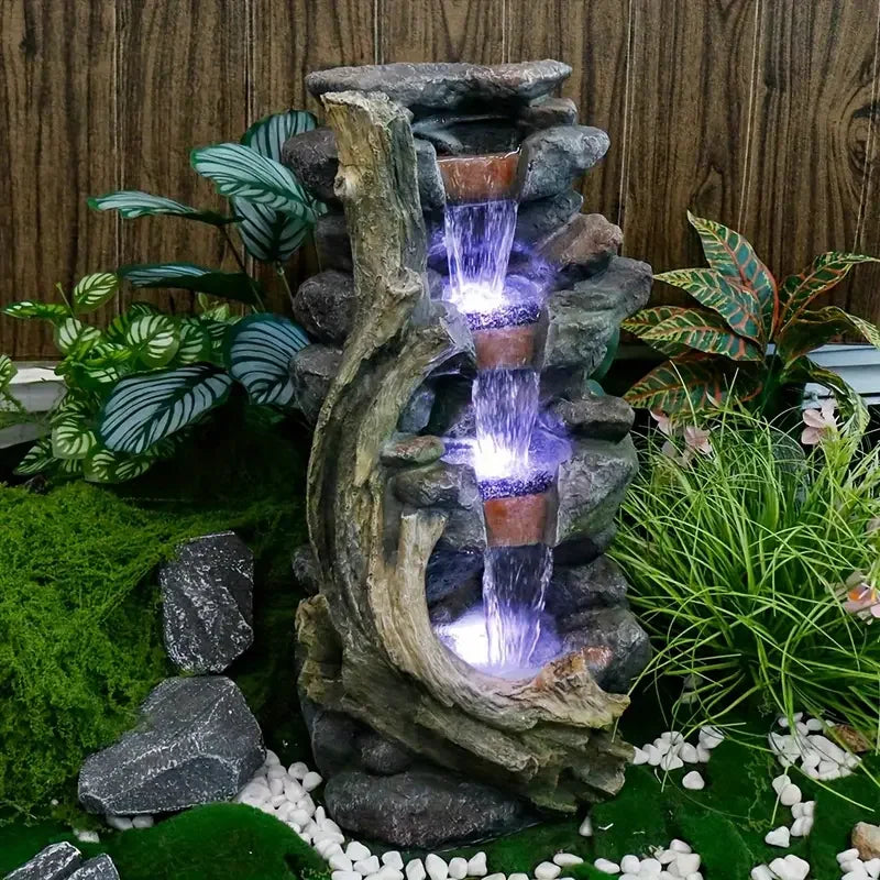 Large Resin Stacked Stone Fountain-LED Lights, Multi-Color Pond Accents