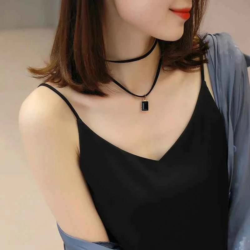 Casual V-Neck Sexy Solid Satin Woman Camis Tank Tops Chiffon Sleeveless Camisole Top Halter Camis Tops