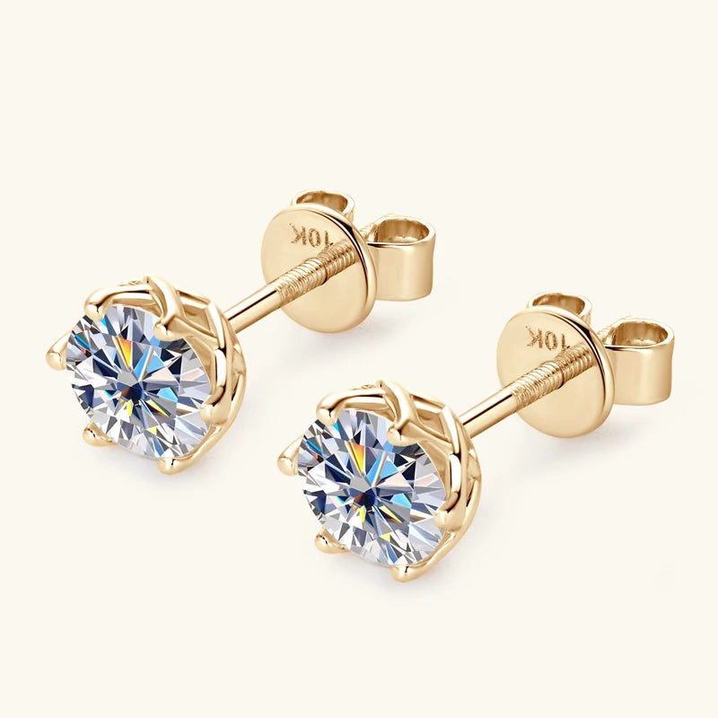 Free Shipping 10K Solid Gold Round Cut Moissanite Stud Earrings Screw Back Earrings Moissanite Earrings Gift with Certificate