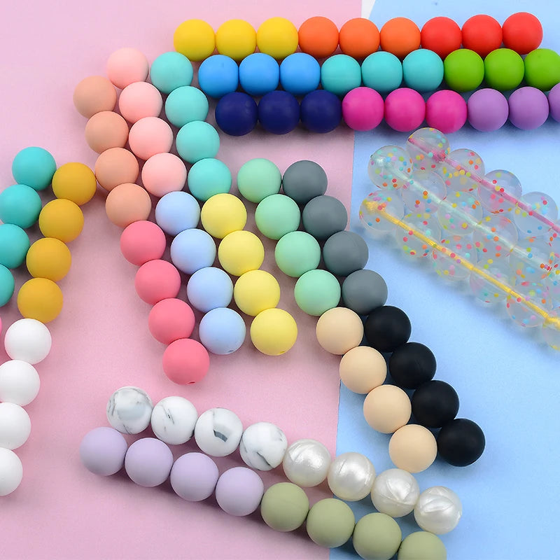 LOFCA 15mm 20pcs/lot Silicone Loose Beads Safe Teether Round Baby Teething Beads DIY Chewable Colorful Teething For Infant