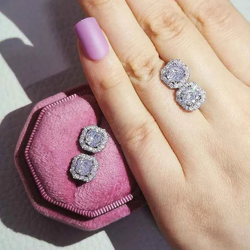2023 New Arrivals Fashion Luxury silver color korean Zircon Stud Pink Earing Earrings For Women Girl Party Gift Jewelry Z7