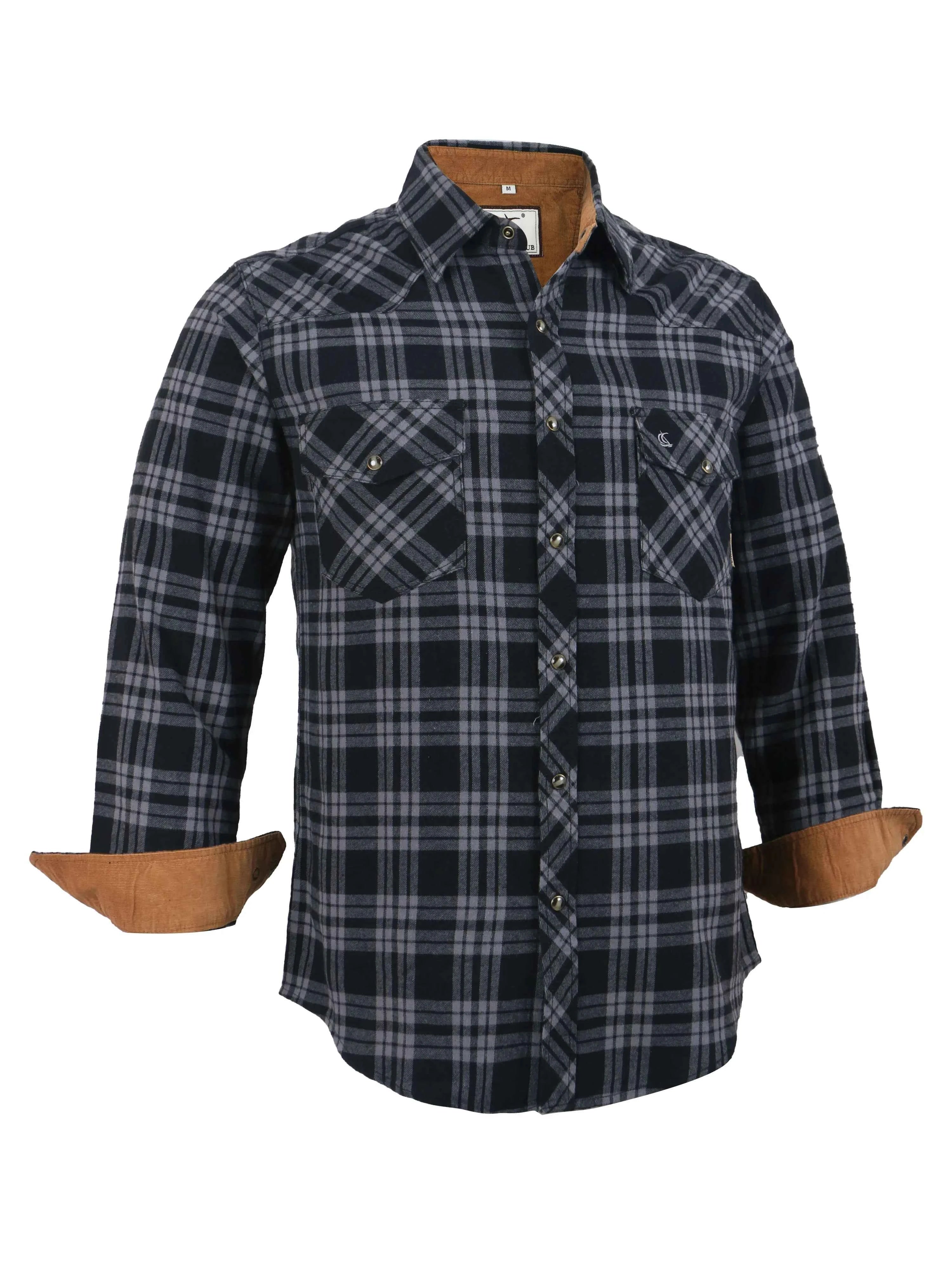 Mens Flannel Pearl Snap Plaid Button up Casual Western Cowboy Long Sleeve Shirts