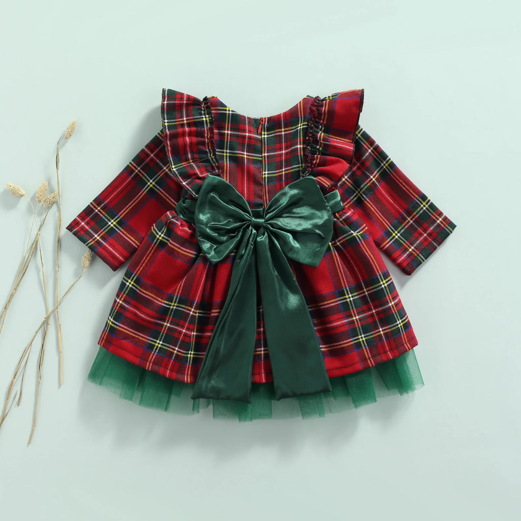 Ma&Baby 6M-6Y 2024 Christmas Red Dress For Girls Toddler Kid Child Plaid Bow Dresses For Girl Xmas Party Princess Costumes