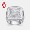 Cushion-Shaped Multi-Cut Full Pave Signet Ring Round & Tapered Baguette Moissanite S925 Sterling SilverHip Hop  Ring