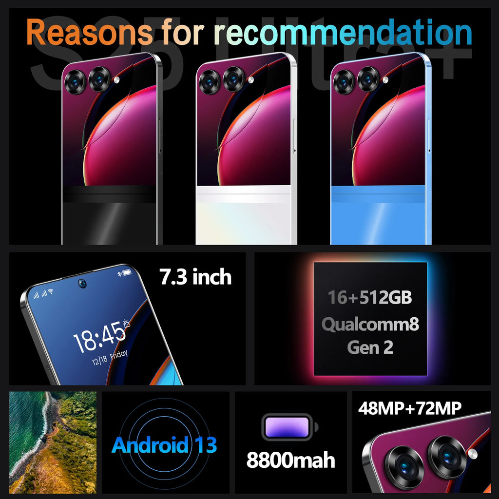 2025 Newest Fold Design S25 Ultra+ Android 5G Smartphone High Quality Screen High Dual SIM GPS Flip 24 Cell Mobile Phone
