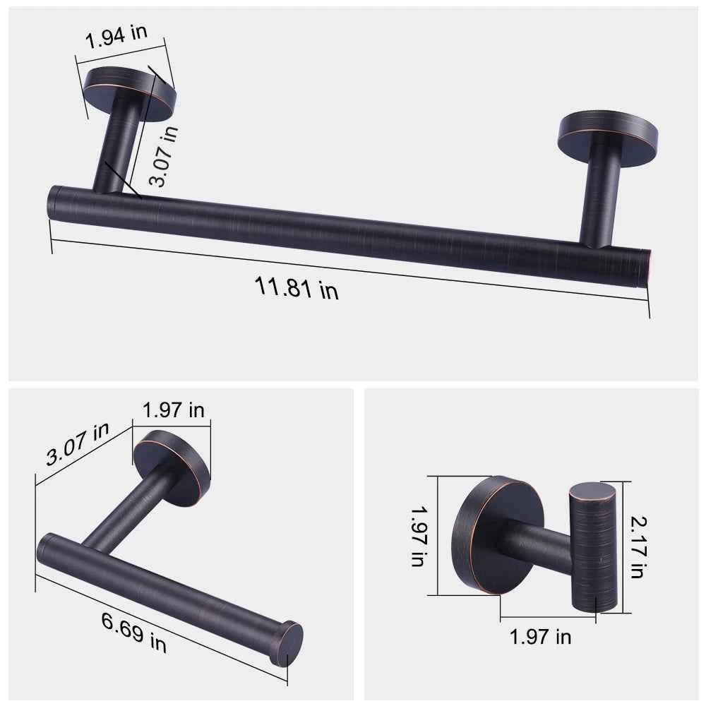 Hotel Decor Bath Hardware Set Oil Rubbed Bronze 3PCS Wall Mounted Screw-in Toilet Paper Holder/Robe Hooks/Towel Bars