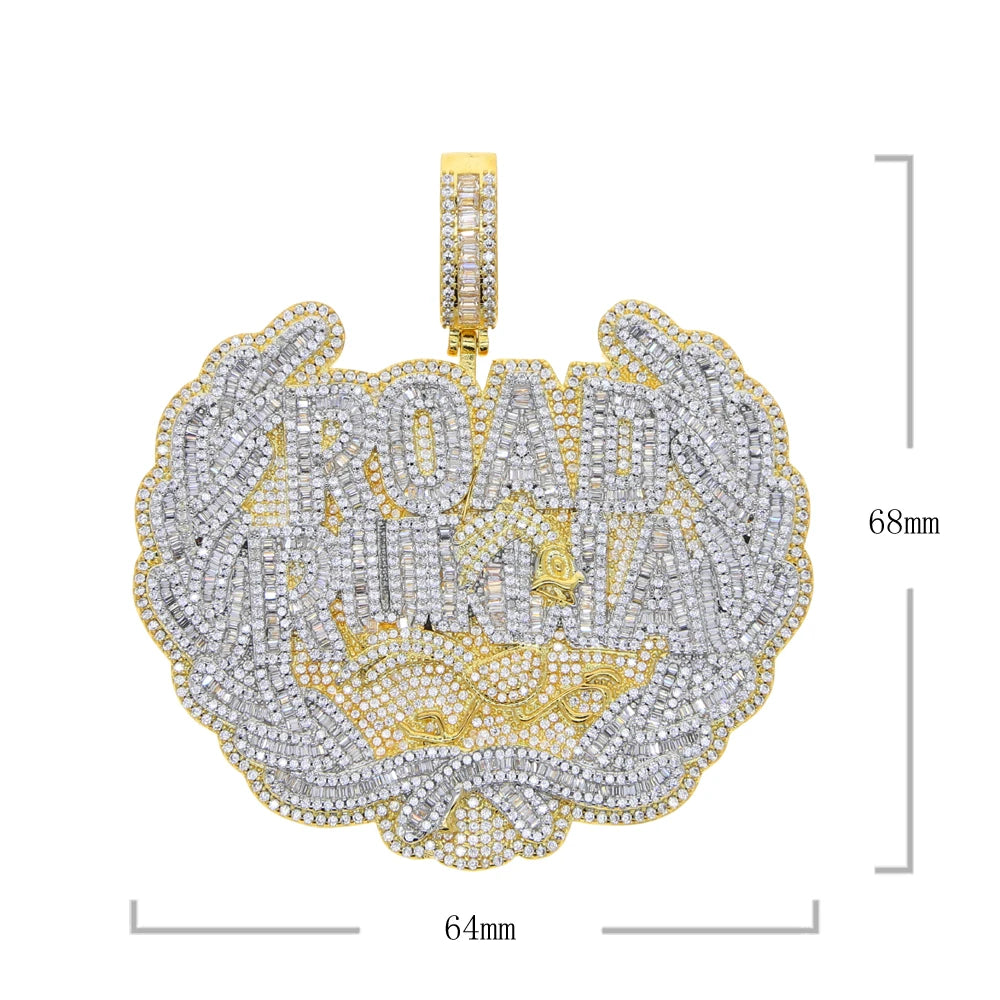 18K Gold Plated Micro Pave Cubic Zirconia CZ Plug Shape Pendant Hip Hop Style Yellow Gold Necklace for Engagement Wedding Party