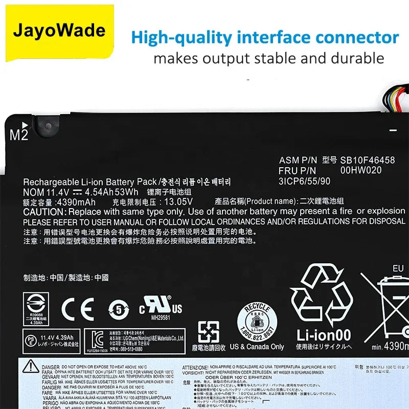00HW020 00HW021 Laptop Battery for LENOVO ThinkPad P40 Yoga14 Yoga 460 SB10F46458 Notebook Battery 00HW020 11.4V 53Wh