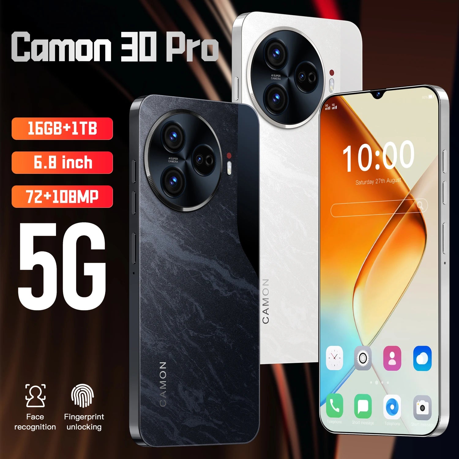New C30 Pro 5G Smartphone Original 6.8-Inch Android 14 Phone 16GB 1TB Storage 72MP+108MP Camon 30 Pro 6800mAh Battery