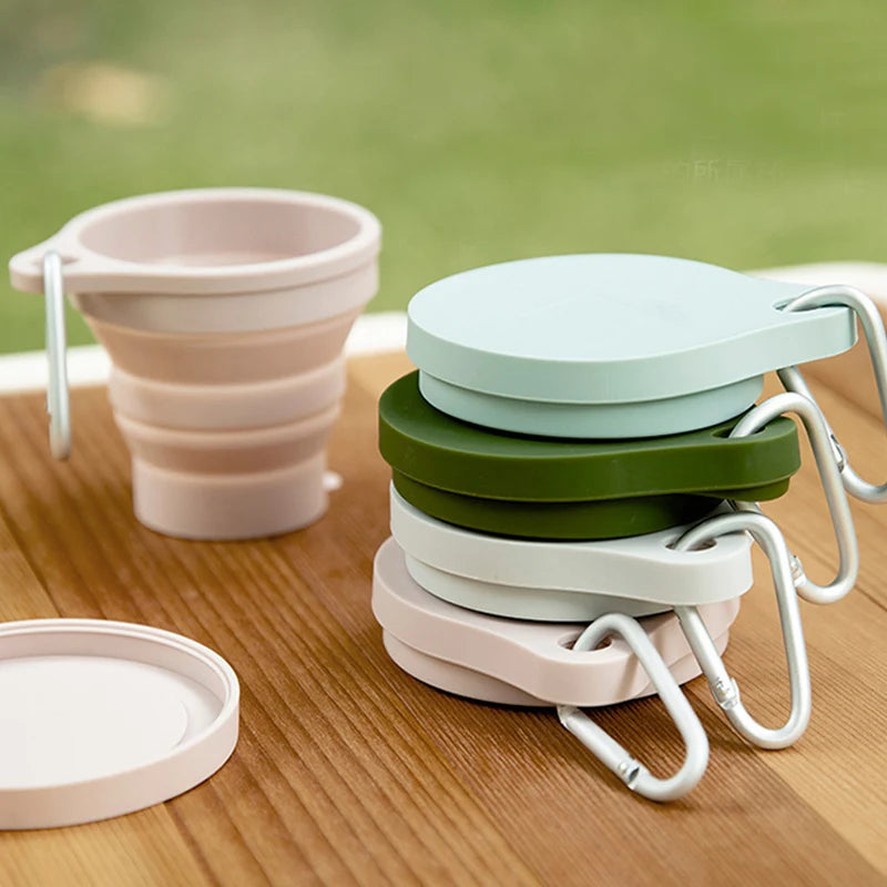 180ML Folding Cup Mini Retractable Cup Silicone Portable Teacup Outdoor Travel Coffee Telescopic Drinking Mug with Lid