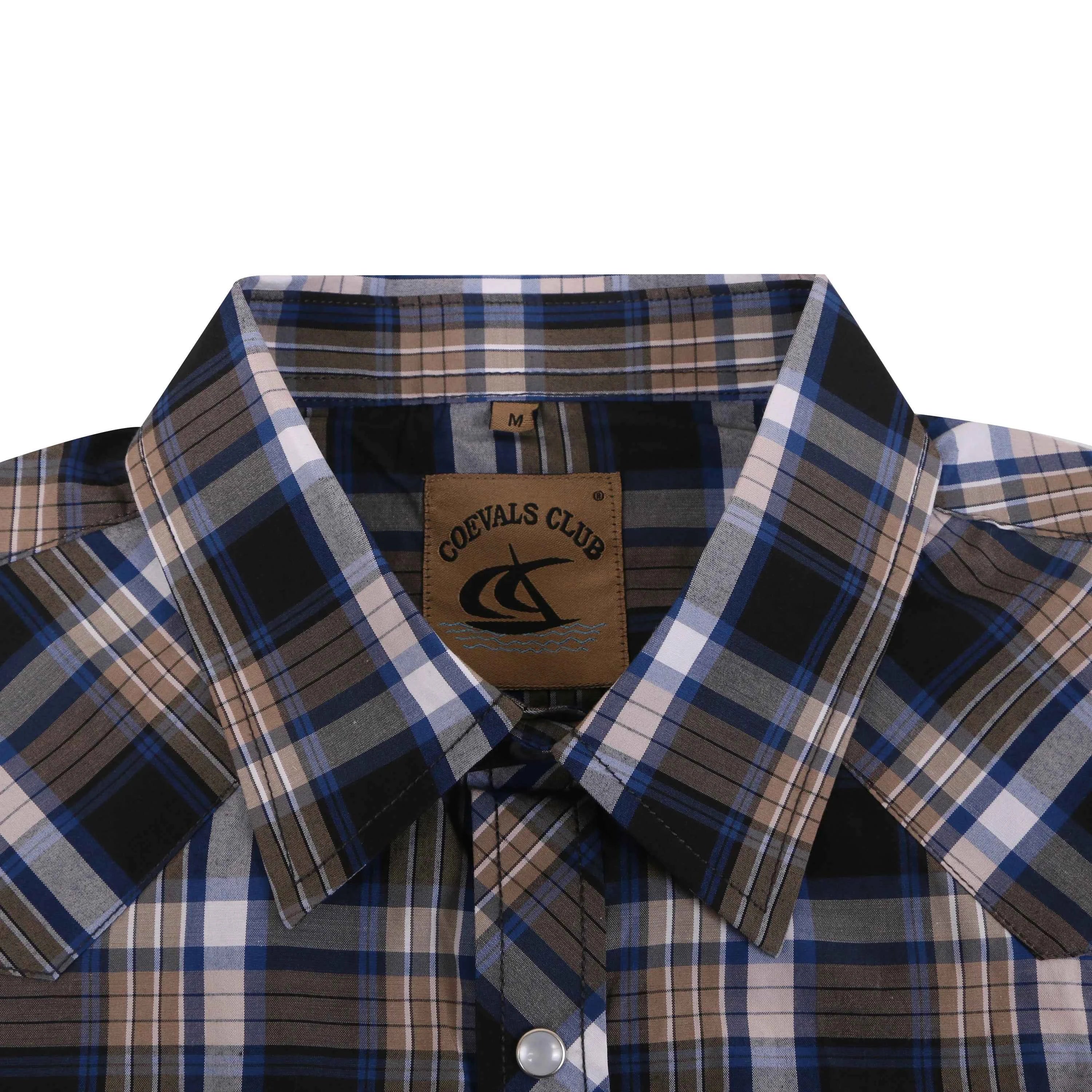Men's Western Cowboy Short Sleeve Pearl Snap Button up Casual Work Plaid Shirts