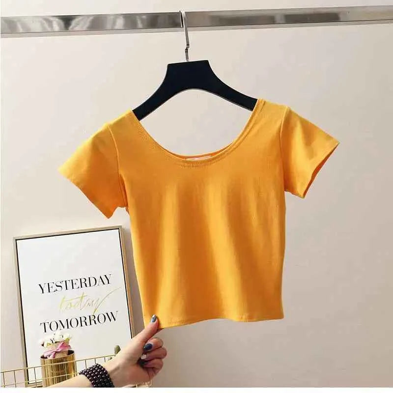 11 Colors Solid Crop Top Women T-shirt Cropped Slim High Waist Short Sleeve Basic Summer Clothes Tops Woman Clothing Tee Tshirt