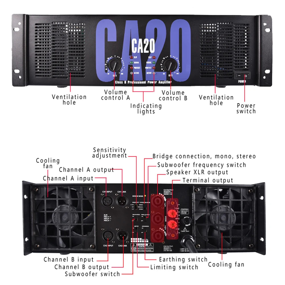 GAP-CA2 CA12 CA18 CA20 CA30 CA50 CA68 CA100 Professional Mixer Amplifier 275/1800 Watt 2 Channel Audio High Power Amplifier