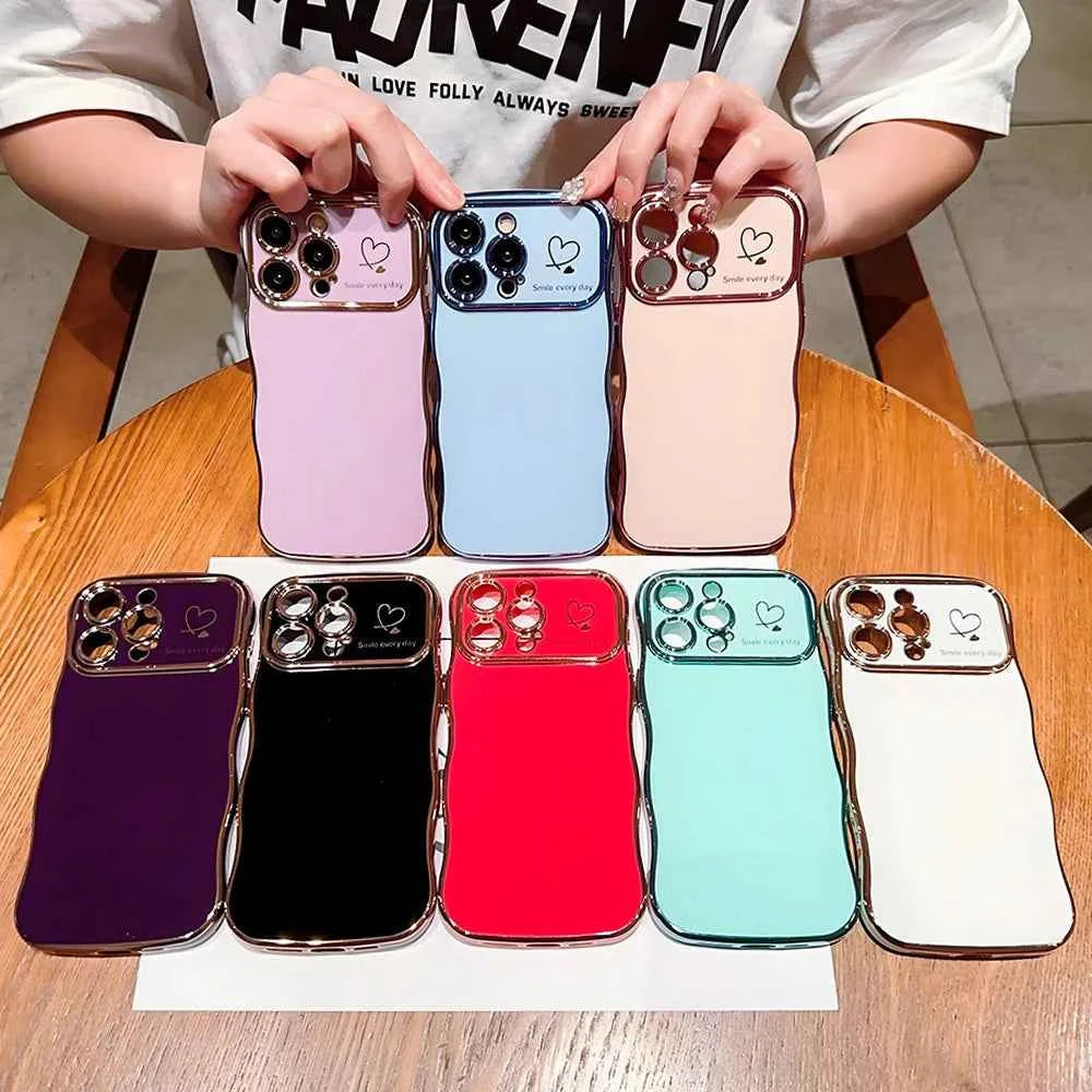 Luxury Electroplate Love Heart Silicone Wavy Phone Case for iPhone 16pro Mobile Phone Cases 17