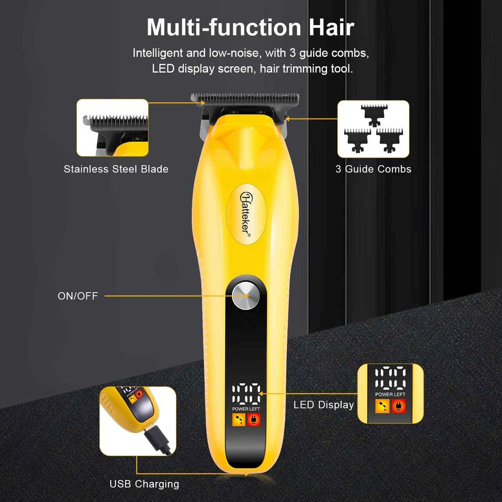 Hatteker Cordless Barber for Clippers LED Display Stainless Steel USB Household Beard Trimming Hair Cutting