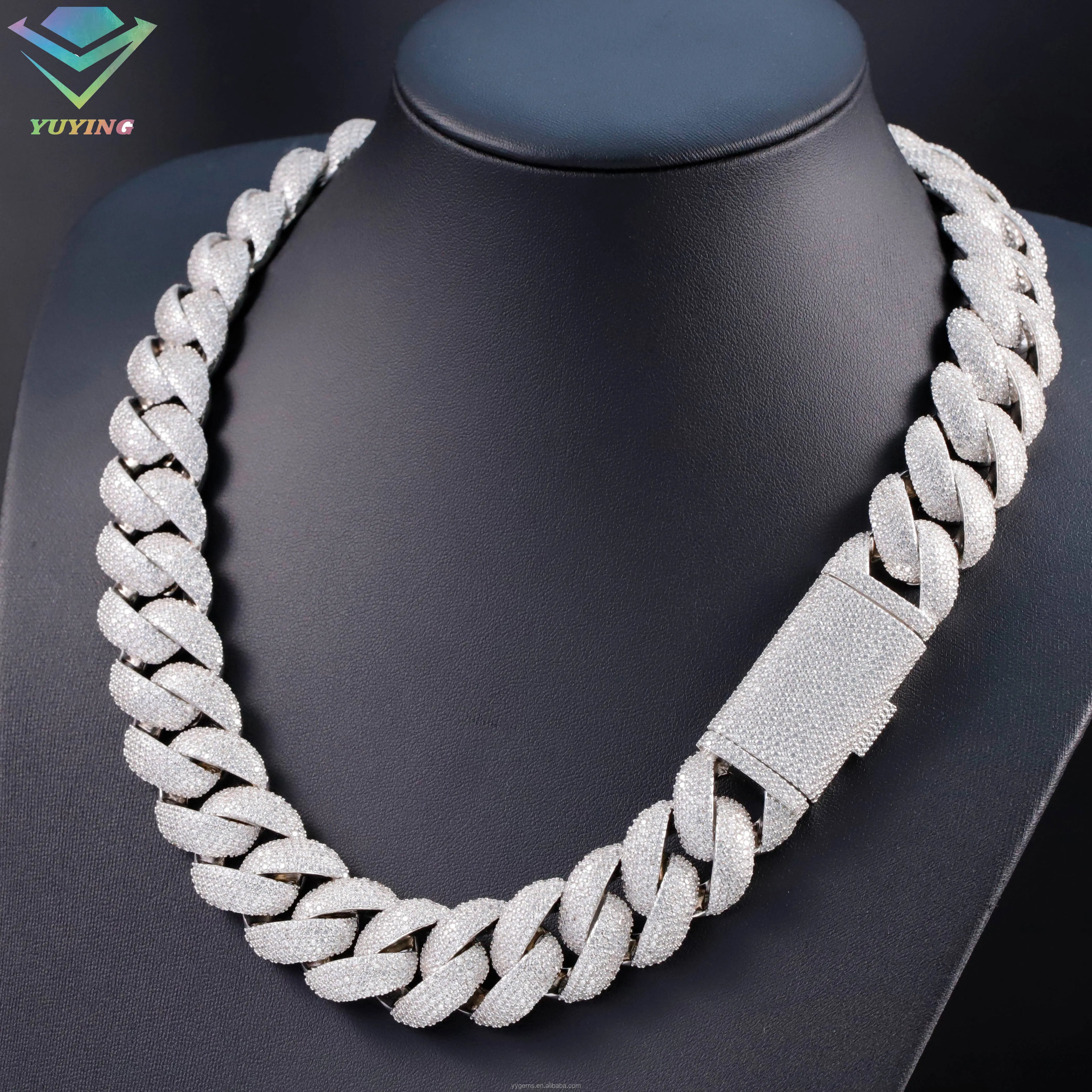 Custom Moissanite Heavy Silver Chain for Men 13mm-22mm  S925 Solid Rose Gold Plated Diamond VVS Moissanite Cuban Chain