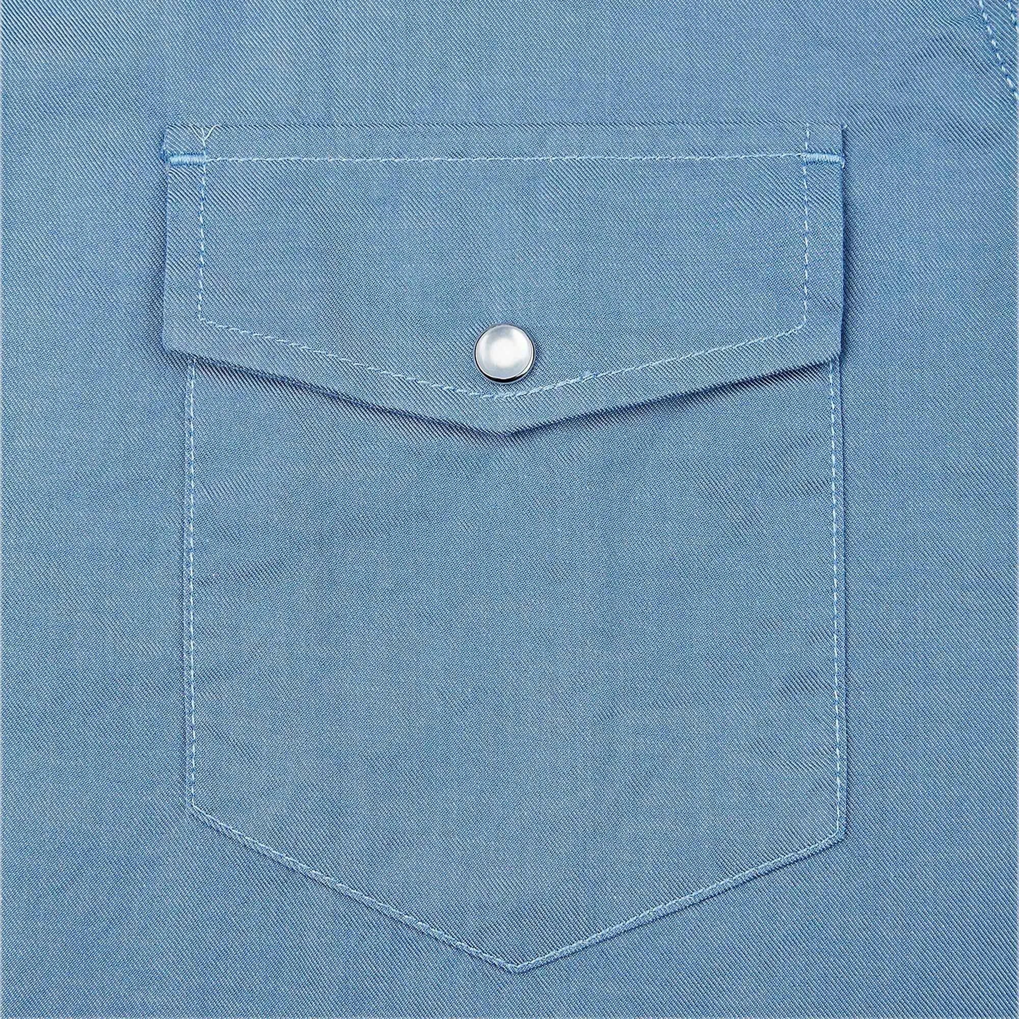 Mens Denim Western Cowboy Causal Pearl Snap Button up Long Sleeve Regular Fit Shirts