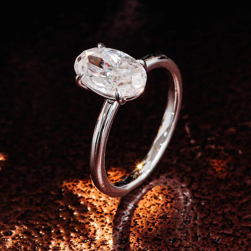 GRA Certificate 3CT Moissanite Ring Colorless Moissanite Stone in Oval VVS Clarity Moissanite Ring in 14k Gold