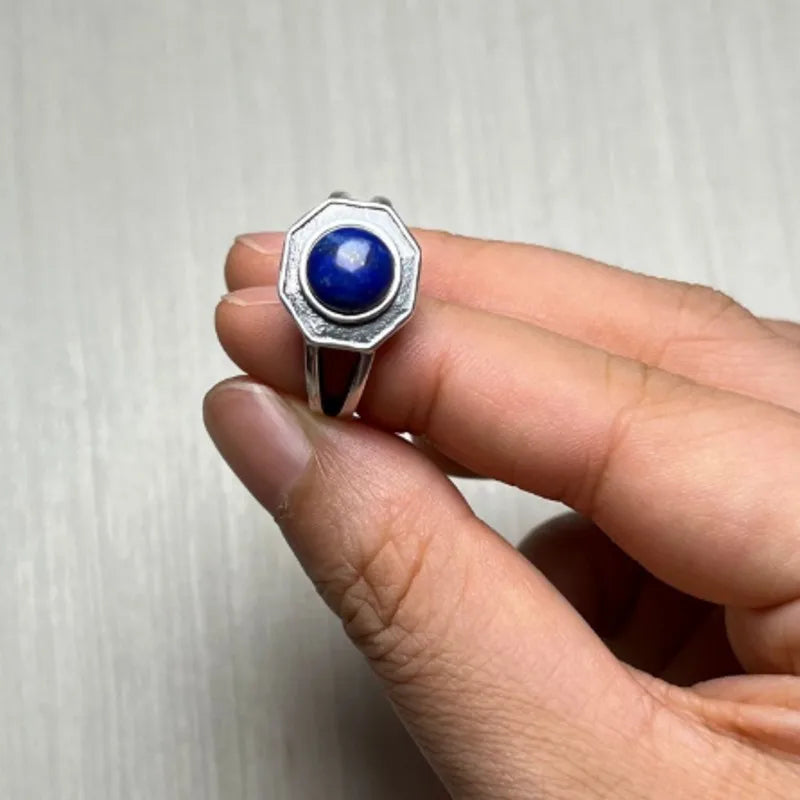 Mikaelson Original S925 Silver Jewelry Fine Ring  for Men Women the Vampire Diaries Inspired Natural Lapis Lazuli Fashion Gift