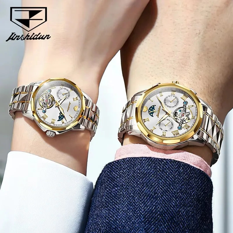 Jsdun 8937 Fashion Moon Phase Business Water Resistant Complete Couple Watch Top Luxury Tungsten Steel Band Lovers Watches