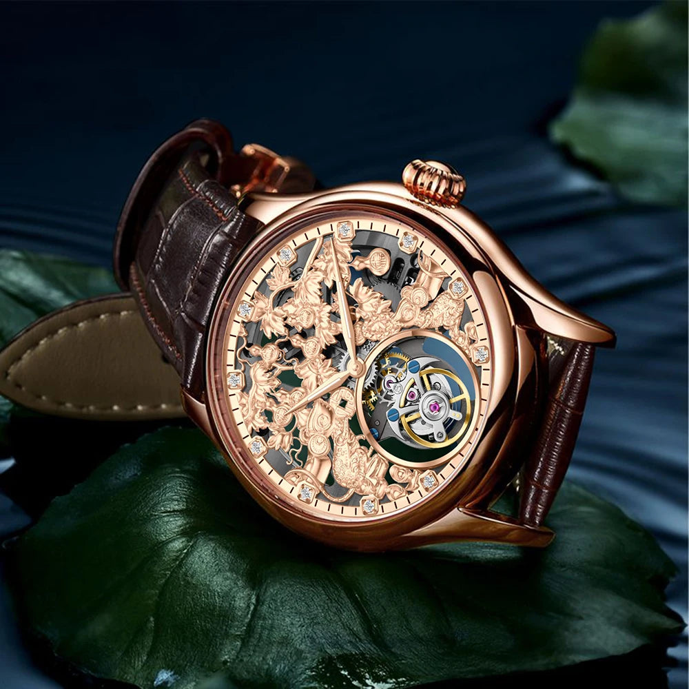 Montre Homme Luxury Design Men Mechanical Watch Original Brand Aesop 7071G Skeleton Tourbillon Watches