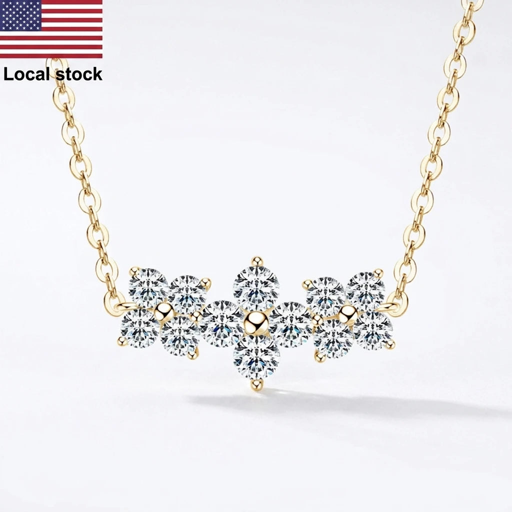 Free Shipping 925 Sterling Silver 3mm & 2.5mm Round Moissanite Jewelry Exquisite Four-Leaf Clover Pendant Necklace for Women