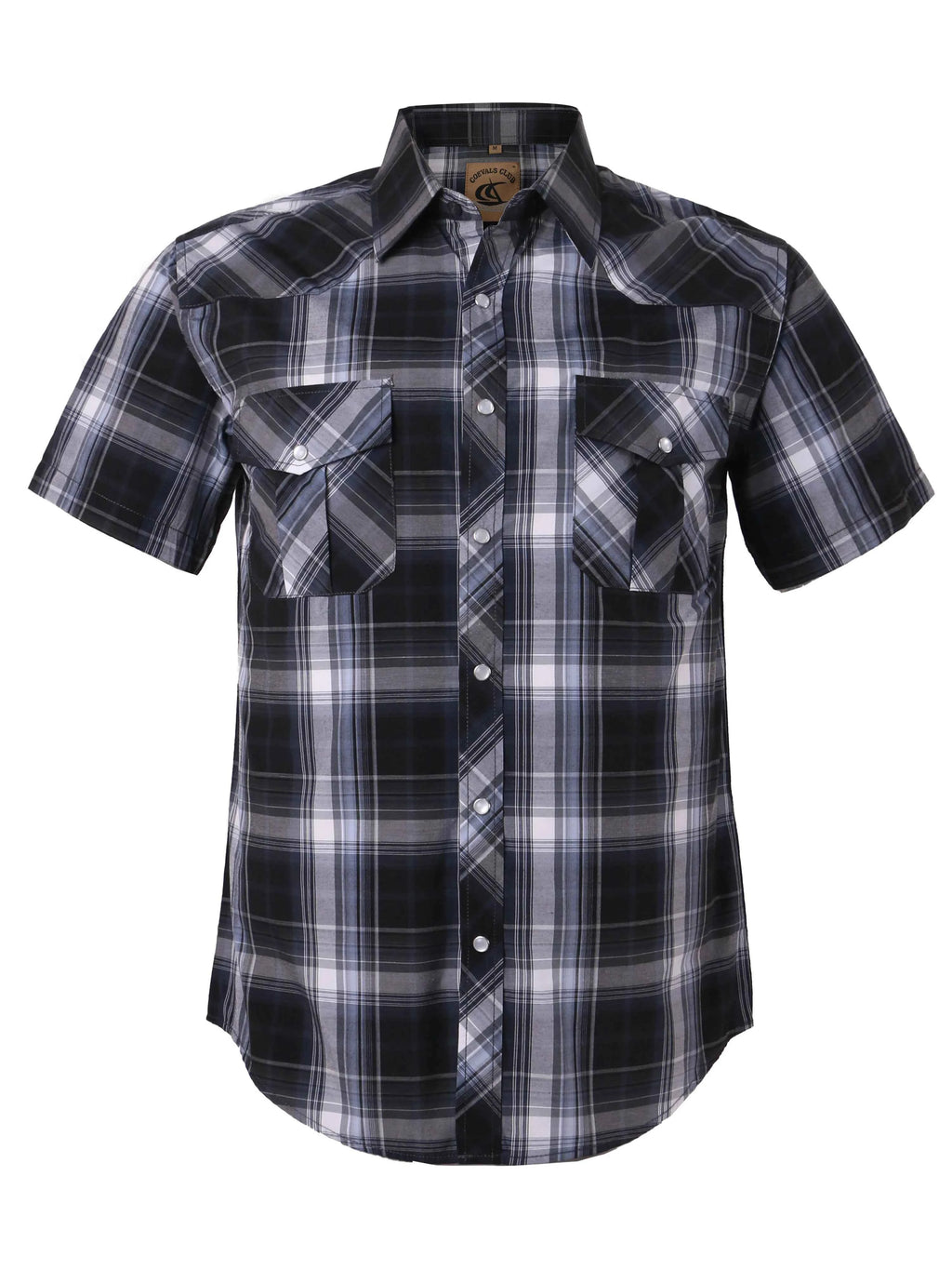 Men Pearl Snap Short Sleeve Western Cowboy Shirt Plaid Pattern with Buttons Two Front Pockets