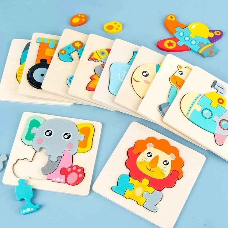 Montessori Toys 3D Puzzle Cartoon Animals Vehicle Cognitive Jigsaw Puzzle Wooden Toys for Children Baby Puzzle Game Gift