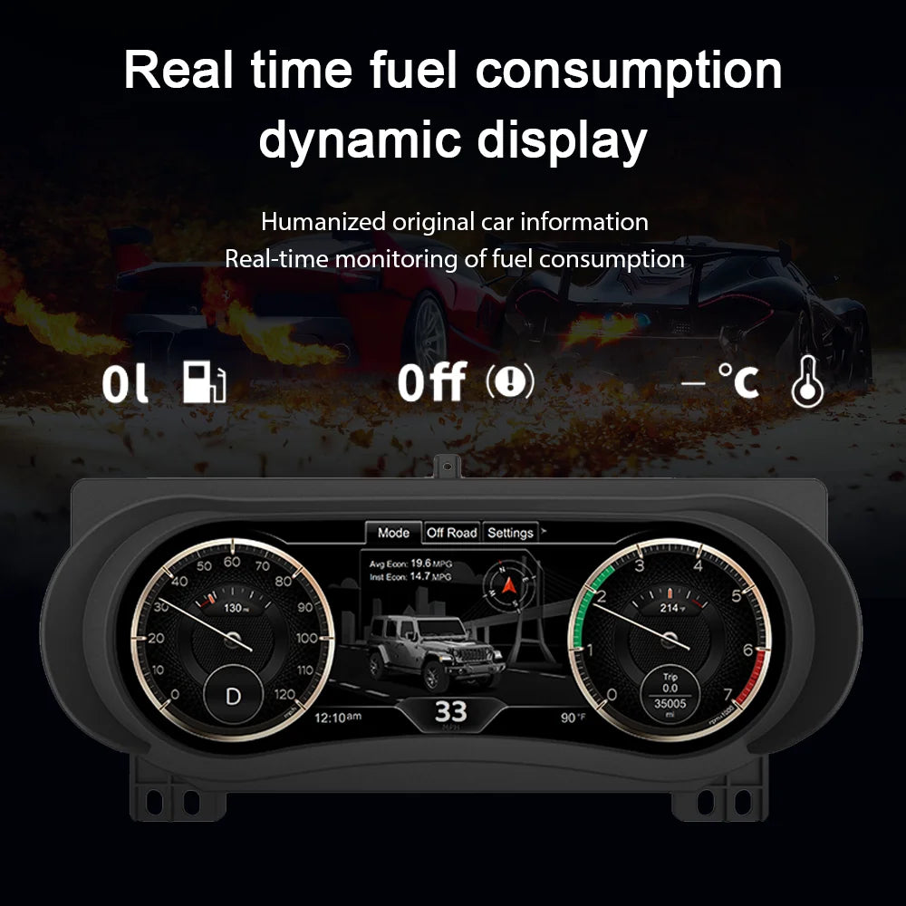 12.3"Digital Cluster Virtual Cockpit for Jeep Wrangler 2018-2023 LCD Instrument Multimedia Player Auto Radio Stereo GPS IPS