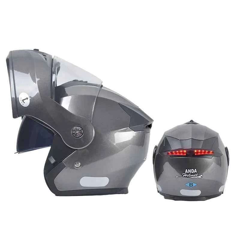Custom ABS Modular Flip-Up Motorcycle Helmet Dual Visor Full Face Racing AD Helmets with LED Lights Condition New