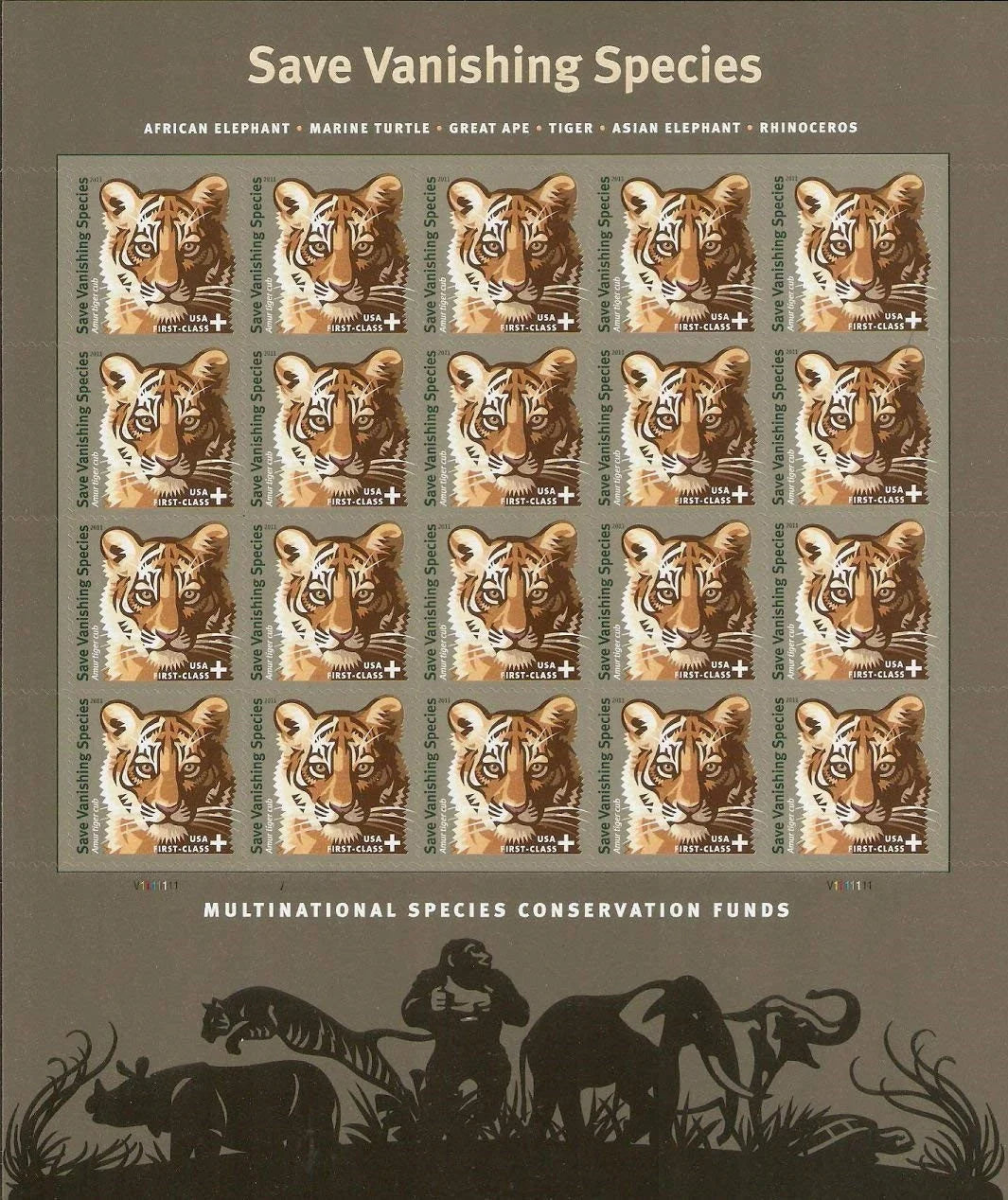 2011 Save the Tigers 2002 American Bat US Classic Vintage Stamps One Sheet Contains 20 Pieces Suitable for Envelopes