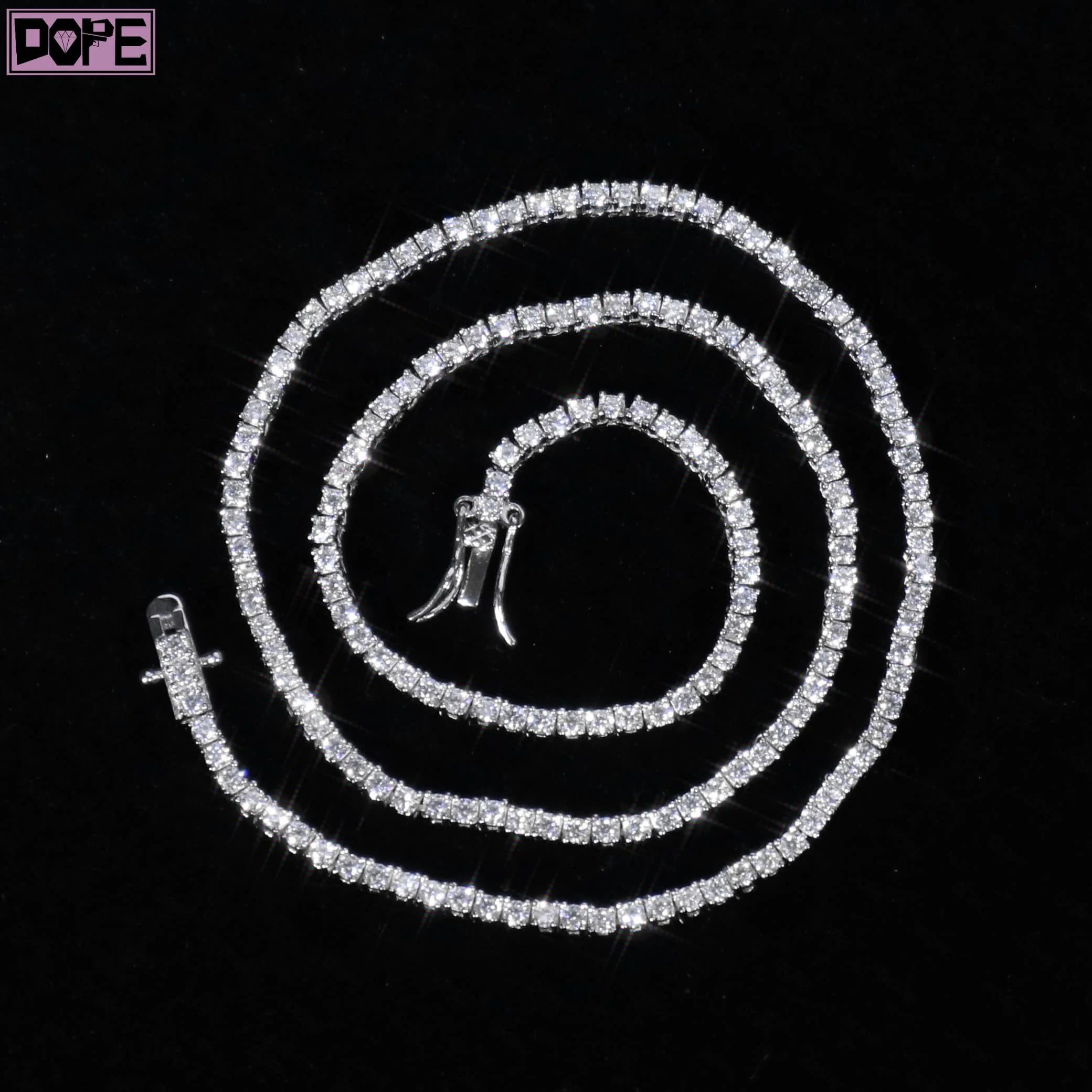 Free Shipping 3mm 4mm Moissanite Tennis Chain Necklace 925 Silver Jewelry Bling VVS Moissanite Chain