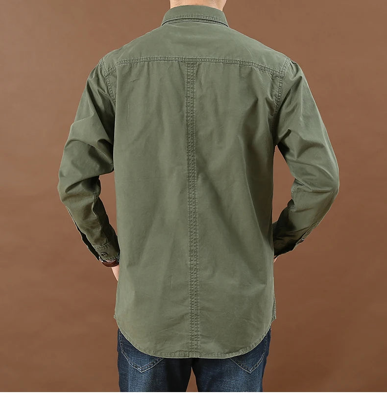 Pure Cotton Men's Shirt Men Oversized Loose Long Sleeve Cargo Shirts Men Clothing High Quality Solid Plus Size Casual Shirt 6XL