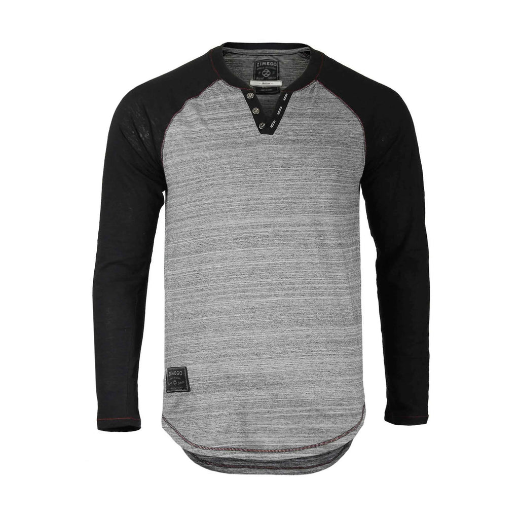 TD ZIMEGO Men's Henley V-Neck T-Shirts Long Sleeve Raglan Contrast Design