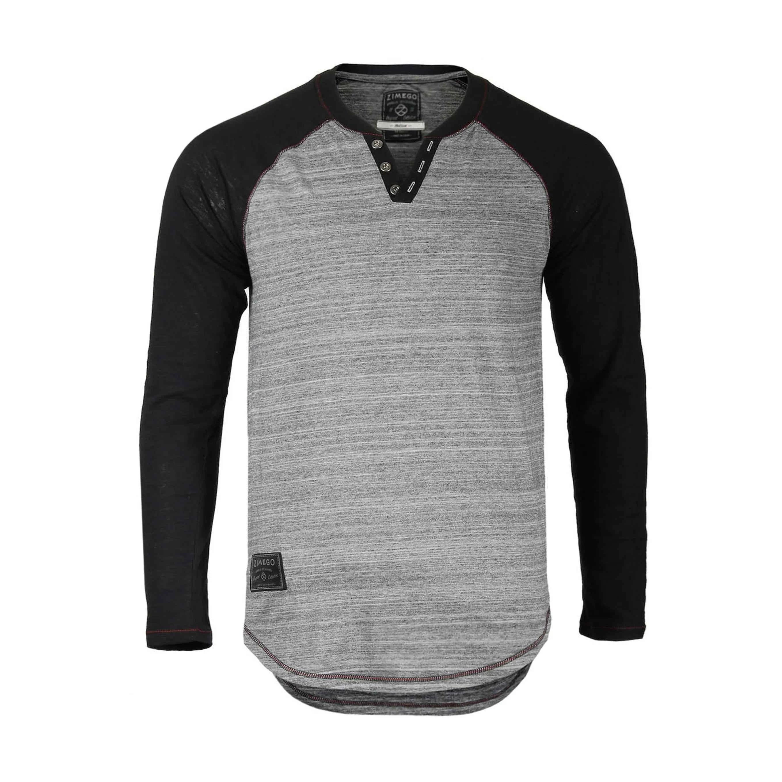 TD ZIMEGO Men's Henley V-Neck T-Shirts Long Sleeve Raglan Contrast Design