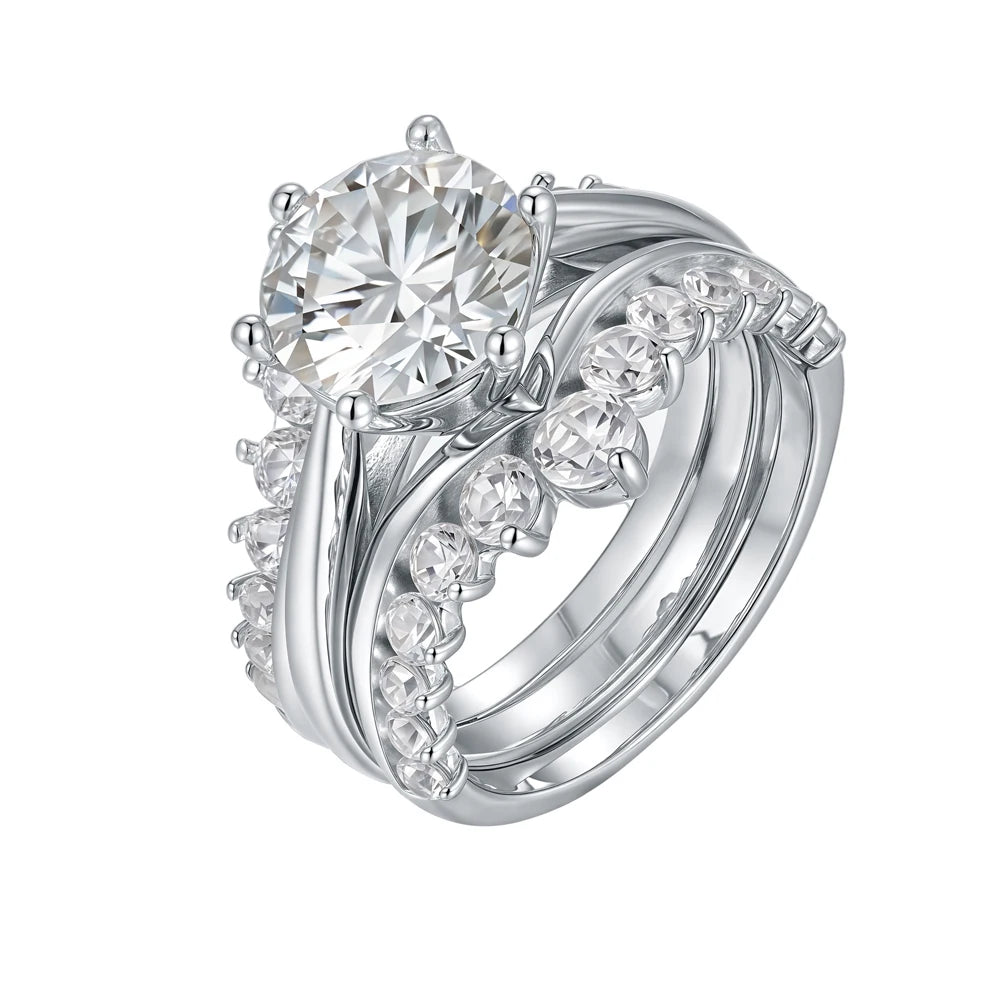 Luxury S925 Silver Wedding Set Prong Set Round Brilliant Cut Moissanite Engagement Ring