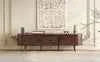 Mid Century Modern MDF TV Stand with Tambour Doors Drawers Power Outlet-Eco-Friendly Storage for 80 Inch TVs Living Room Bedroom